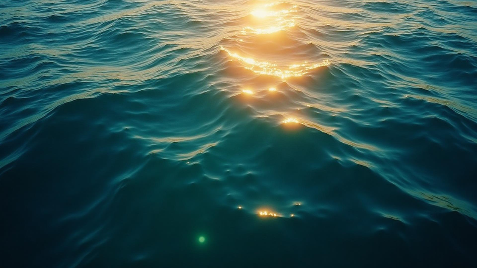 Vista aérea do oceano com reflexos dourados